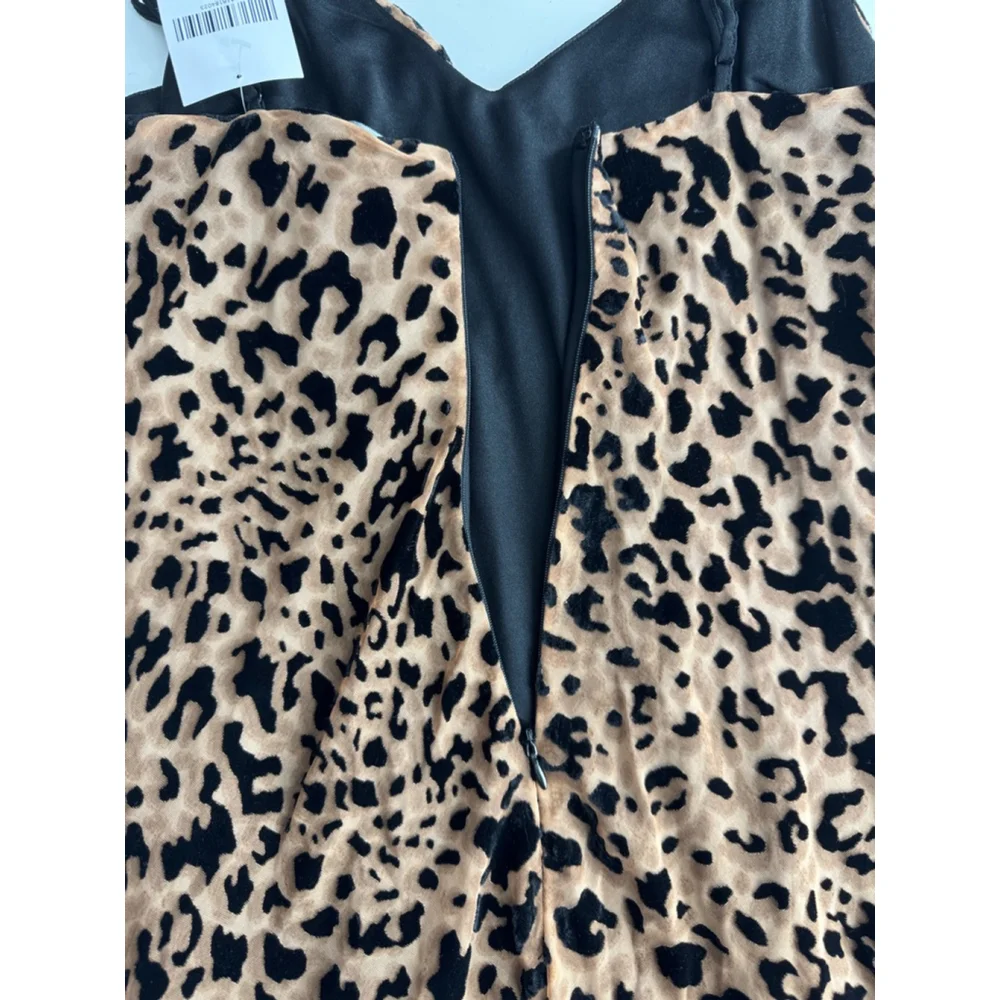 Leopard Print Mini Slip Dress M Brown Spaghetti Bodycon Club Party Coquette NWT - Picture 7 of 10